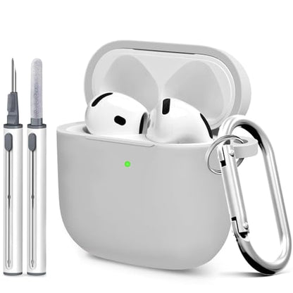 for Airpods 4th Case Cover, Come with Cleaner Kit,Soft Skin Silicone Case Cover with Keychain, Full Protective Case for Men and Women, Compatible with AirPods 4th Generation Case,Grey - color: B9-Grey