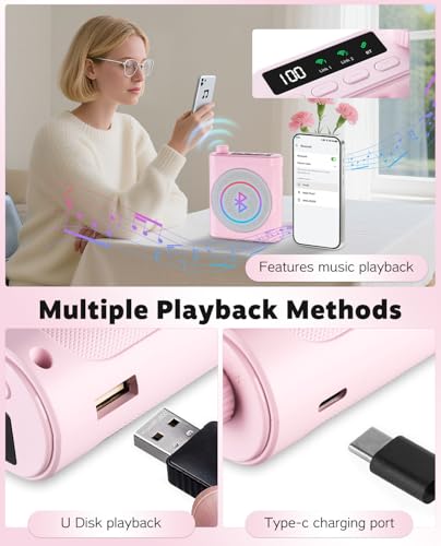 Tearstone Voice Amplifier for Teachers with Bluetooth, Dual Magnetic Mics | Portable Rechargeable Speaker with Clip-On Lapel Microphones for Classroom, Tour Guide, Public Speaking, Training (Pink) - color: Pink