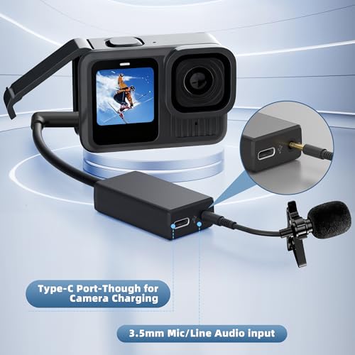External Mic Adapter for Go Pro Hero 13/12/11/10/9/8/7/6/5 Black | 3.5mm Microphone Converter, Clear and Authentic Sound in Vlogging and Video Recording