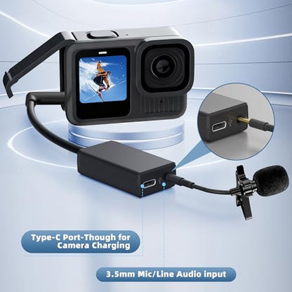 External Mic Adapter for Go Pro Hero 13/12/11/10/9/8/7/6/5 Black | 3.5mm Microphone Converter, Clear and Authentic Sound in Vlogging and Video Recording