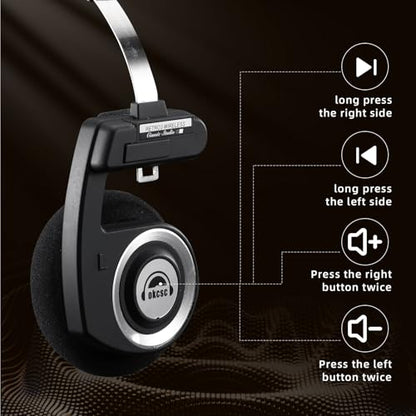 okcsc Classic Portable Headphones, Retro Style, Bluetooth Wireless Retro Headphones,Ultra Lightweight/All Day Playtime/Bullt-in Mic/40mm Class Composite Film/BT 5.3 & Wired Two Connection Modes Green - color: Green, size: Bluetooth