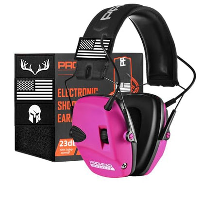 PROHEAR Electronic Ear Protection for Shooting with 4X Sound Amplification, Gun Range Hearing Protection Muffs, NRR 23dB Noise Reduction Headphones for Hunting, Pink - style: Electronic-pink