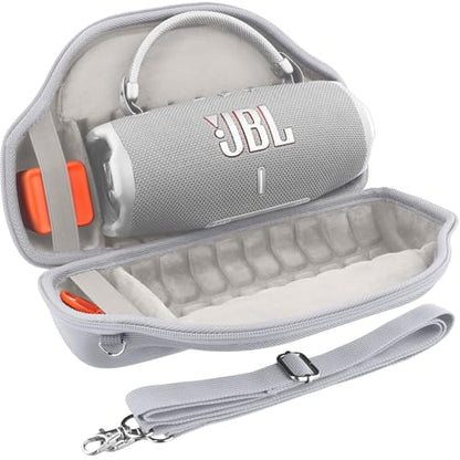 co2CREA Case for JBL Charge 6 Portable Bluetooth Speaker, White | High-Density Foam Padding, Reinforced Handle, Detachable Shoulder Strap, Compact Lightweight Design, Dust Protection - color: White Case