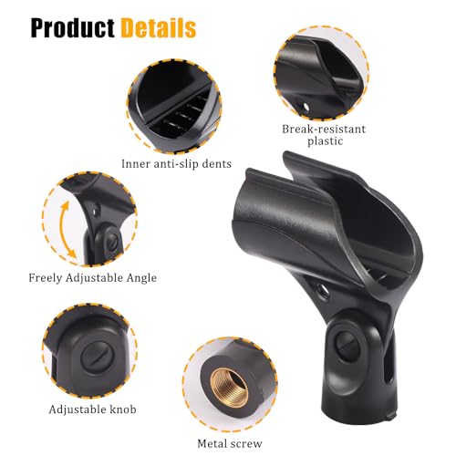 Adjustable Microphone Holder & Microphone Clip, Mic Clip for Microphone Stand, Fits Wireless Handheld Microphones, Includes 5/8" Male to 3/8" Female Thread Adapter, 2 Pack