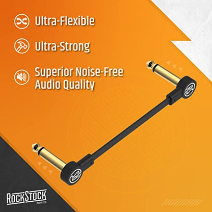 Rock Stock Guitar Flat Patch Cables (Pack of 3) - 4 Inch C-Shape Ultra-Thin - size: 4 Inches, style: C-Shape