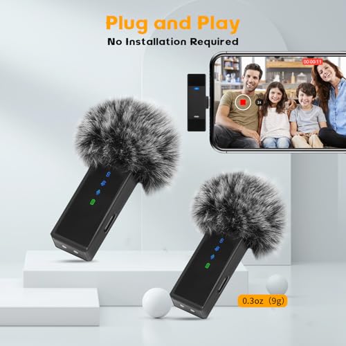 2 Pack Wireless Lavalier Microphone for iPhone iPad, Lightning Plug Play Lapel Mic with Charging Case, Noise Cancellation 100FT Range 54H Battery for Live Stream Vlog TikTok