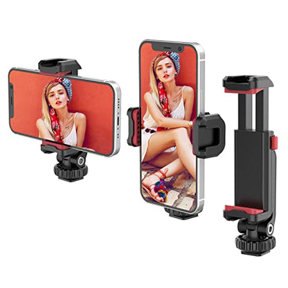 ULANZI ST-06S Phone Tripod Mount, Universal Phone Mount w 2 Cold Shoe | 1/4" Screw, 360° Rotates 180° Tilts, Adjustable Cellphone Clip Clamp Holder for Tripod, Camera, iPhone 17/16/15, Android