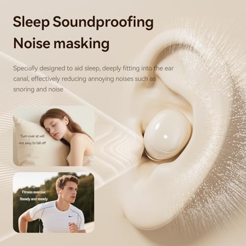 Flat Sleep Earbuds for Side Sleepers, Invisible Mini Earbuds for Small Ear Canals, Bluetooth 5.4, 66H Battery, Noise Blocking, Waterproof, LED Display for Sleep, Work & Travel-Plum