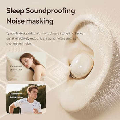Flat Sleep Earbuds for Side Sleepers, Invisible Mini Earbuds for Small Ear Canals, Bluetooth 5.4, 66H Battery, Noise Blocking, Waterproof, LED Display for Sleep, Work & Travel-Plum