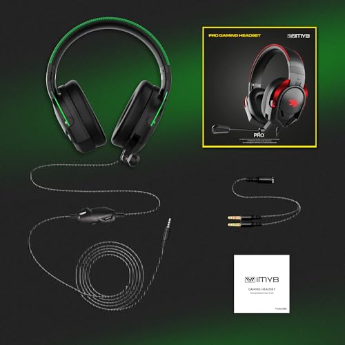 IMYB A88 Gaming Headset with Microphone, Stereo Wired Noise Cancelling Over-Ear Headphones with Mic for Pc, Ps5, Xbox One Series X/s, Ps4, Computer, Laptop, Mac, Nintendo, Gamer (Green) - color: Green