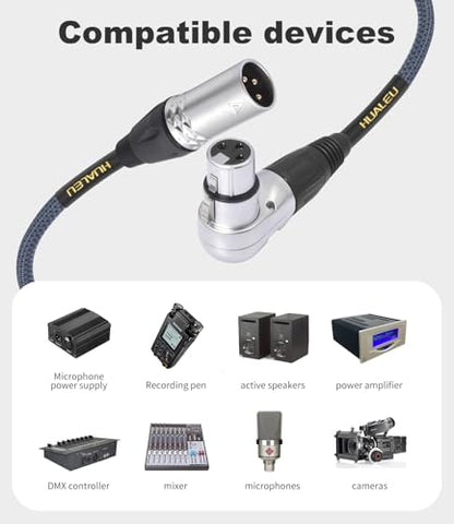 1.5Feet Right Angle 3Pin XLR Female to 3Pin XLR Male Audio Cable, Mixer, Microphone Audio Cable - 2-Pack - size: 1.5Feet