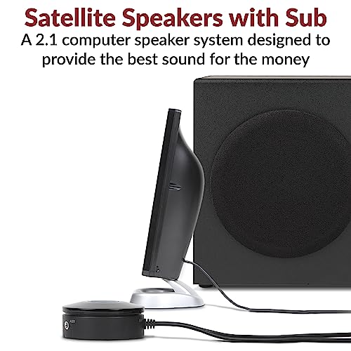 Cyber Acoustics CA-3090 2.1 Speaker System with 18W Subwoofer | Compact 2.1 PC Speaker System with Subwoofer, 18W Peak Power, Adjustable Bass, for Music, Movies, and Gaming