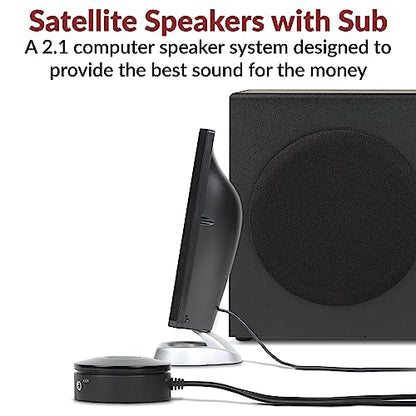 Cyber Acoustics CA-3090 2.1 Speaker System with 18W Subwoofer | Compact 2.1 PC Speaker System with Subwoofer, 18W Peak Power, Adjustable Bass, for Music, Movies, and Gaming