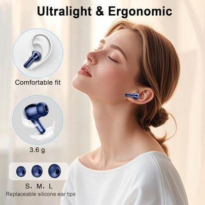 Wireless Earbuds, 2025 Bluetooth 5.4 Headphone 3D Bass Hi-Fi Stereo Ear Buds, 4 ENC Noise Cancelling Mic, 40H 3g USB-C in-Ear Earphone, IP7 Waterproof Workout Sport for Laptop Pad Android iOS, Blue - color: Blue