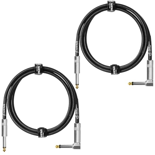 Guitar Cable 3.3ft 2-Pack, Tweed Cloth Braided Instrument Cable, TS 1/4 Inch Angled to Straight, for Electric Guitar/Bass/Amp, Black - color: Black, size: 3.3ft