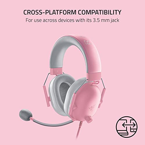 Razer BlackShark V2 X Gaming Headset, 50mm Drivers, Quartz Pink - color: Quartz Pink, size: 3.5 mm (Pack of 1), style: PC