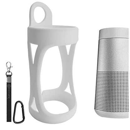 Geekria Silicone Speaker Case Cover Compatible with Bose SoundLink Revolve/Revolve II, Shockproof Protective Soft Skin Sleeve with Keychain Hook, Portable Travel Carrying Case (White) - color: White