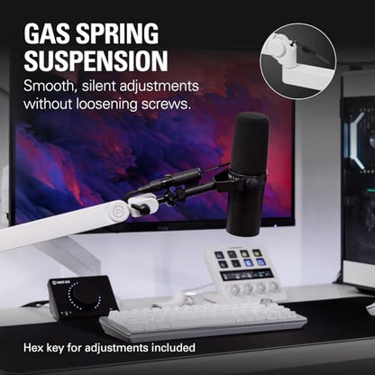 Elgato Wave Mic Arm Pro White, Gas Spring Mic Arm | Supports up to 3kg, Silent gas-spring adjustment, Hidden cable channels, Padded clamp, Compatible with most mic brands - color: White