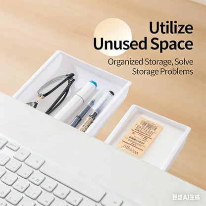 Under Desk Drawer Organizer – Self-Adhesive Hidden Storage Tray for Office & Home, Large Capacity, No Drilling, Black - color: Black