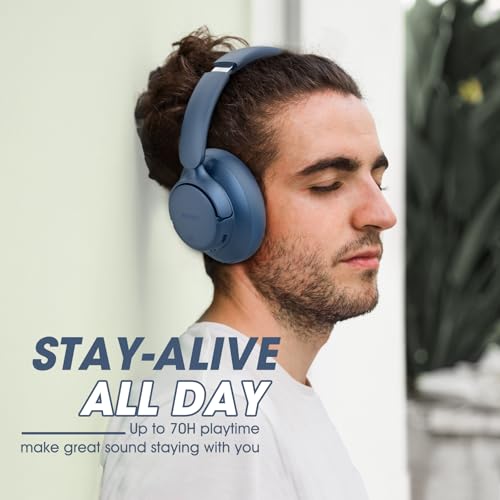 BERIBES Hybrid Active Noise Cancelling Headphones Wireless Over Ear 70Hours | Foldable Bluetooth 6.0,Transparent Modes,3.5MM Cable,Lightweight Built-in Mic,HiFi Stereo Deep Bass,Soft-Earpad,Fast Charging - color: Blue