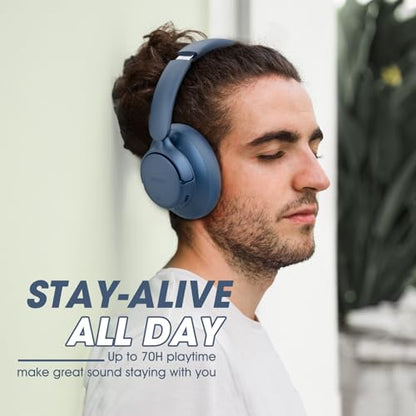 BERIBES Hybrid Active Noise Cancelling Headphones Wireless Over Ear 70Hours | Foldable Bluetooth 6.0,Transparent Modes,3.5MM Cable,Lightweight Built-in Mic,HiFi Stereo Deep Bass,Soft-Earpad,Fast Charging - color: Blue