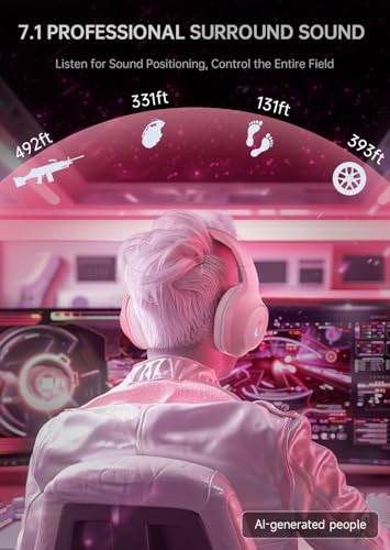 syndesmos CM7002 Gaming Headset for PS5, PS4, PC, Mac, Switch, Xbox Series, Surround Sound RGB Gaming Headphones with Noise Canceling Microphone, 50MM Dynamic Drivers, 3.5MM Audio Jack, Light Pink - color: Light Pink