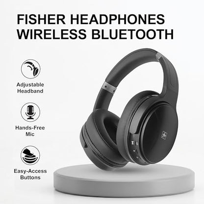Fisher Pro Active Noise Cancelling Headphones,Over-Ear Headphones Wireless | Bluetooth 5.3, Microphone, Lightweight Comfortable Headset for Home, Travel, Rechargeable Workout Headphones, Deep Base - color: Black
