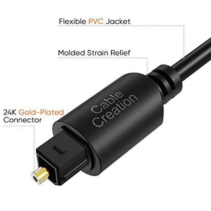 CableCreation Digital Optical Audio Toslink Cable 50FT, Fiber Optic, S/PDIF | 24K Gold-Plated Connectors, for Home Theater, Sound Bar, TV, PS4, Xbox, VD/CD Player, Blu-ray Players, Game Console, and More - size: 50 Feet