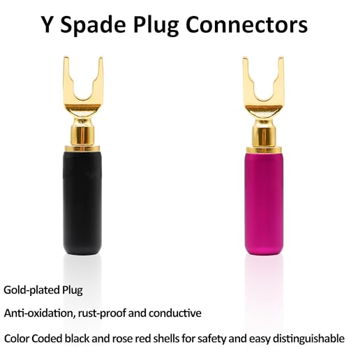 Y Spade Speaker U Fork Banana Plugs Connectors 4pcs | Gold Plated Barrier,Solderless Terminals,for Speaker Amplifier Sound System Home Audio Wire Cable