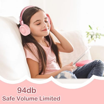 USB Type C On-Ear Kids Headphone for School-Light Pink | 94 dB Volume Limiter USB C Wired On-Ear Headset for Kids/Toddlers/Children/Teens/Boys/Girls