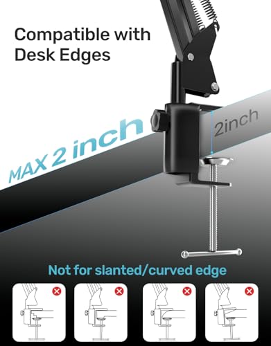 Mic Boom Arm Stand [MAX 3.3lbs] Heavy Duty Desk Scissor Mount for Streaming | for Blue Yeti, HyperX QuadCast S, SoloCast, Snowball, Fifine K669B, AT2020, Medium Arm, Desk Clamp & Cable - size: Microphone Boom Arm Stand for Multiple Models