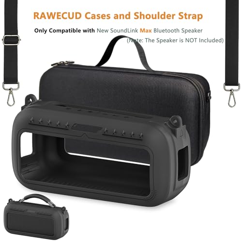 Protective Case for Bose SoundLink Max Portable Bluetooth Speaker | Accessories Hard Carrying Case and Silicone Cover Combo with Carrying Strap (Black) - color: Black