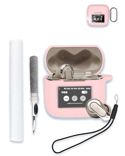 Case for JBL Tour Pro 3 - True Wireless Noise Cancelling Earbuds, Soft Silicone Protective Portable Scratch Shock Resistant with 2pack Screen Protector &Cleaner Kit & Carabiner & Lanyard，Pink - color: PINK