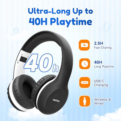 EarFun K2 Kids Bluetooth Headphones for School, Kids Headphones with Mic - color: Dark Black
