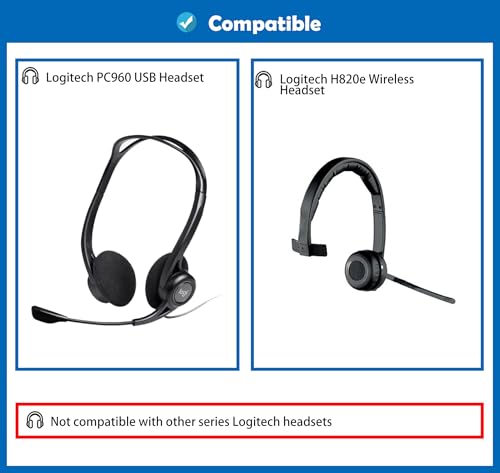 PC960 Headphone Reinforced Durable Fabric Replacement Earpads Compatible with Logitech PC960 960 USB H650E H650e H820e Wireless Headphone Earpads Cushion