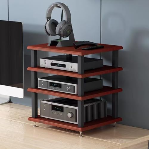 Audio Rack Small Desktop Media Console Stand Stereo Components Cabine Audio Video Tower Desk Shelf For Amplifier Speaker Record,Teak4Tier