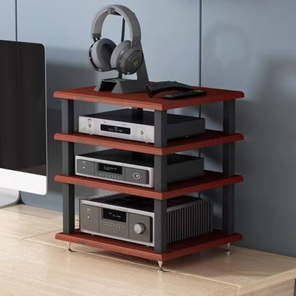 Audio Rack Small Desktop Media Console Stand Stereo Components Cabine Audio Video Tower Desk Shelf For Amplifier Speaker Record,Teak4Tier