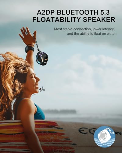 comiso Shower Speaker, Portable Speaker with Robust Bass, IP67 Waterproof | Bluetooth Speaker with LED Light, Floating, Stereo Sound, 2000mAh, Lanyard, Great for Kayak, Travel, Beach, Gift for All Ages - color: Black