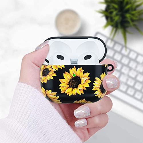 Compatible with Airpods 3rd Generation Case - Wonjury Protective Hard Compatible with Airpods 3 Case Cover with Cleaner Kit Women Girls Keychain, Sunflower - color: Sunflower
