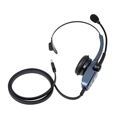 BlueParrott B250-XTS Mono Bluetooth Wireless Headphones 91% Noise Canceling Over Head Trucker Headset with Mic, Lightweight Design with Adjustable Headband, 20 hrs. Talk Time, Blue (Renewed)