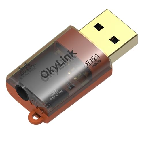 OkyLink USB to 3.5mm Audio Adapter, 96kHz Hi-Res DAC, Plug and Play,1-Pack | External Sound Card, TRRS 4-Pole, Realtek DAC Chip, Compatible with PS5/PS4, Windows, Mac - size: 1 Pack