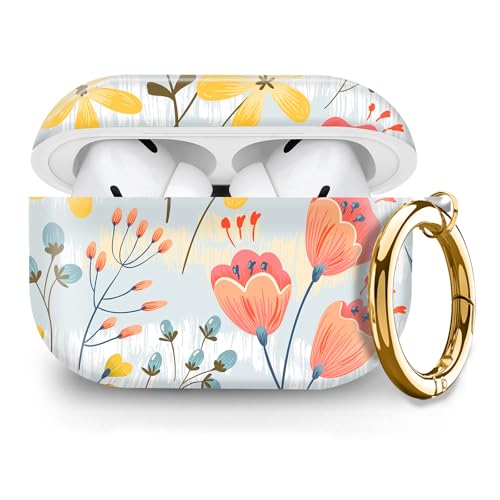 Cute Hard Case Compatible with AirPods Pro 2nd/1st Generation, Protective Cover with Golden Keychain, Fits 2023/2022/2019 Models, for Women, Girls, and Men(Cute Flower Leaf - color: Cute Flower leaf