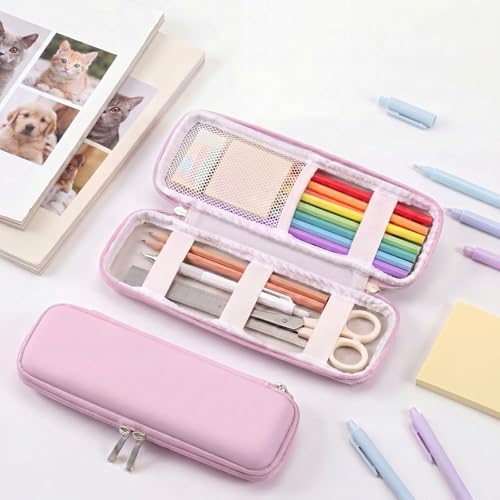 Mudder Pink Hard Shell Slim Pencil Case Small Pen Bag - color: Pink