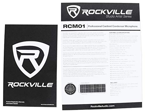 Rockville RCM01 Condenser Microphone Bundle with PSP5 Phantom Power Supply | 25mm Cardioid, XLR and 3.5mm Cables, PSP5 48V Phantom Power for 4 Mics, Shock Mount, Windscreen, Podcast Streaming, 2-Items
