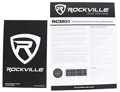 Rockville RCM01 Condenser Microphone Bundle with PSP5 Phantom Power Supply | 25mm Cardioid, XLR and 3.5mm Cables, PSP5 48V Phantom Power for 4 Mics, Shock Mount, Windscreen, Podcast Streaming, 2-Items