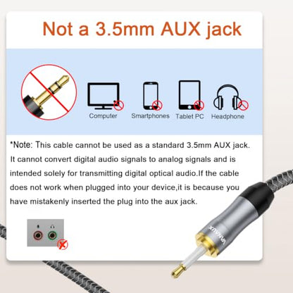 VANAUX Toslink to Mini Toslink Digital Optical Cable,S/PDIF Fiber Optic Audio Cable,24K Gold Plated for TV,Soundbars,Stereo Systems【Not A 3.5mm Auxiliary Plug】(5ft/1.5m) - size: 5 ft