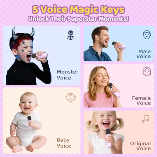 Karaoke Machine for Kids, Toys for 3-12 Years Old Girls Gifts, Kids Karaoke Microphone Machine Toy, Best Fun Christmas Birthday Gifts for 5 6 7 8 9 10 11 Years Teens Girl Boys Purple 2 Mic - color: Purple 2 Mics