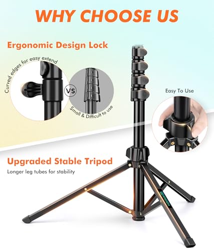 71" Tripod for iPhone, Phone Tripod Selfie Stick with Remote | Cell Phone Stand & Tall Travel Tripod for Recording Video Selfie Photo, Compatible with iPhone 17 16 15 14 Pro Max 13 Android - size: 71 Inch