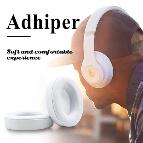 Adhiper Studio 3 Replacement Earpads Ear Cushions Pads Muffs Compatible with Studio 2 Studio 3 B0500 B0501 Wired Wireless Over-Ear Headphones (White) | Soft Protein Leather & Memory Foam Earpad Replacement, Ear Cushions Fit Studio3 & Studio2, Replace Peel