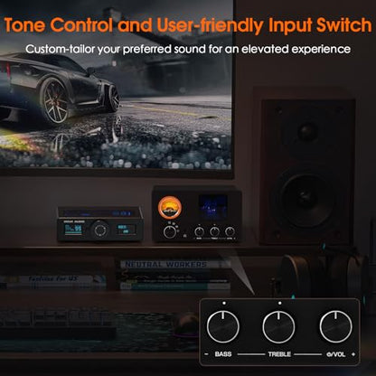 Douk Audio Vacuum Tube Preamp: Headphone Amp with VU Meter, 4-Way RCA Selector Switch Box, Preamplifier with Tone Control for Receivers, Amplifiers, Speakers, 16-600Ω Headphones (TUBE-T5C)